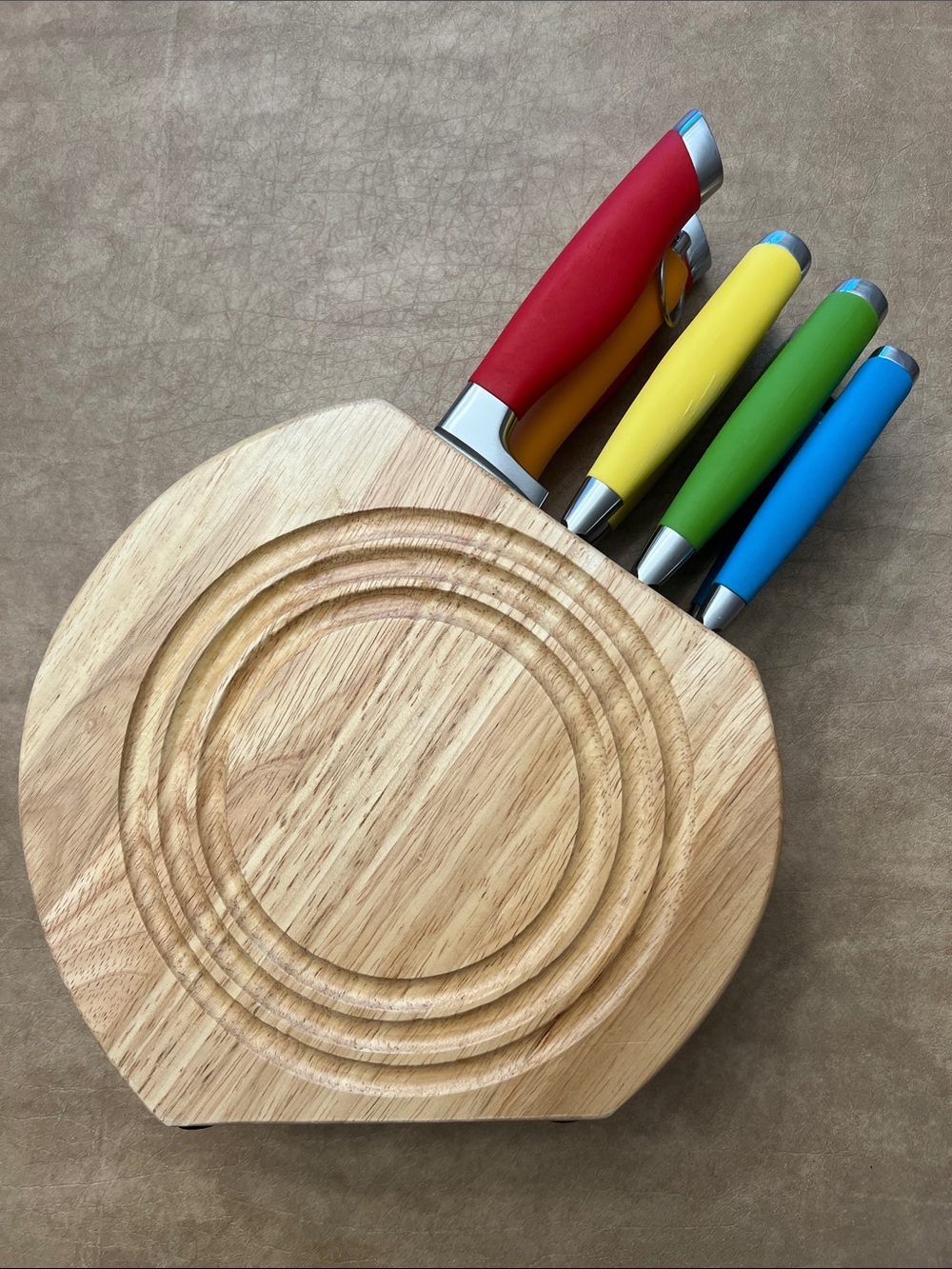 Fiesta Multicolor Kitchen Knife Set with Wood Block - Red, Yellow, Green, Blue